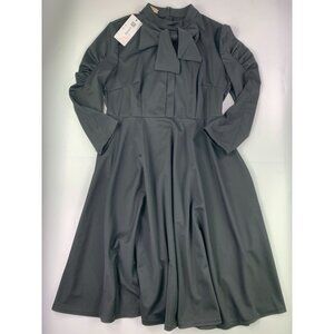 NWT Acevog Women's M Black Midi Dress with Bow Under Collar